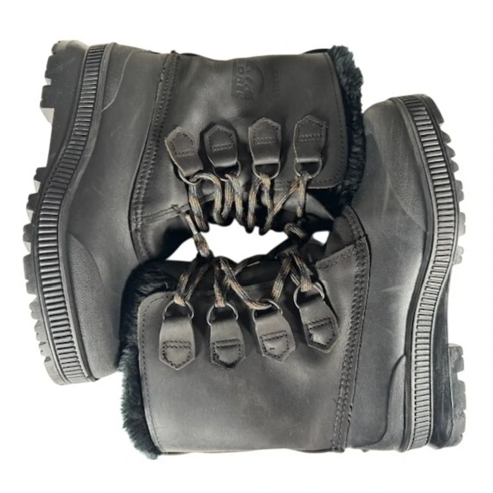 Sorel Badger Women's Black Leather Waterproof Winter Snow Boots Fur Lined - 7‎